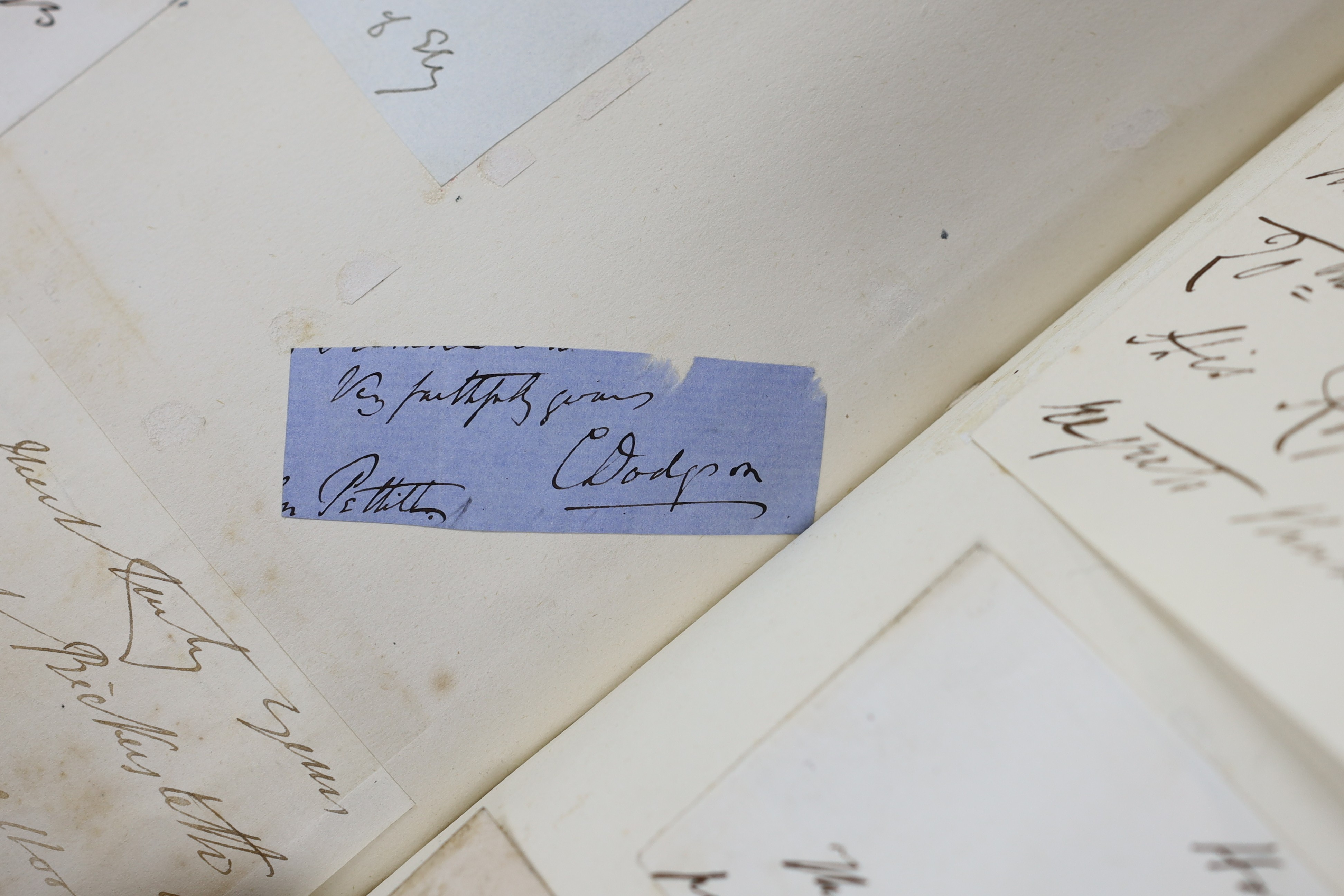 A mid 19th album of autographs, and cabinet photographs, formed by George Joy son of Edward Joy, of Edward Joy and Sons, makers of Filtrate oils, and a Miss Shaw, 130 pages